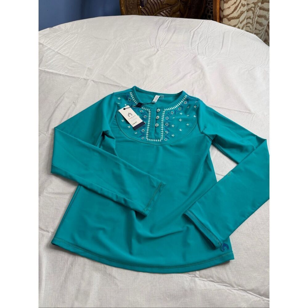 NWT Cabana Life Girls Aqua Blue UPF Rash Guard Top Size 14 New
